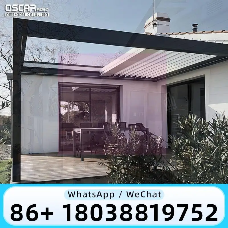 Aanpasbare maat Elektrisch opvouwbaar Luxe buiten Waterdicht Intrekbaar Aluminium lamellendak Pergola voor tuinen Patio's Terug