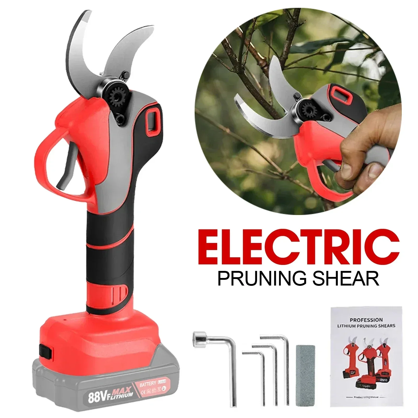 New Brushless 28MM Electric Pruning Shear 2 Gears Cordless Ruit Tree Bonsai Pruning Garden Tools with LED for Makita 18V Battery