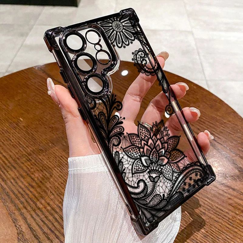 Trendy Black Lace Flower Phone Case For Infinix Hot 60 60i 40i 30 30i Smart 10 Note 50 50s Spark Go Slim 2023 2024 2025 Pro Plus