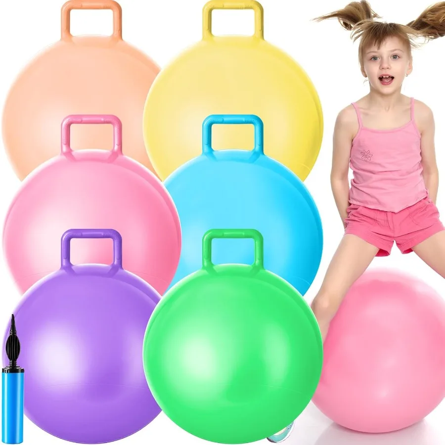 

6 Pcs Hopper Ball Carnival Outdoor Games 20 Inch Jumping Hopping Inflatable Bouncing Ball with Handle and Air Pump for