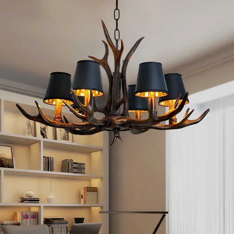 2025 Retro Antlers LED Chandelier Table Dining Living Room Kitchen Accesories Pendant Lamp Home Decoration Interior Lighting Fix