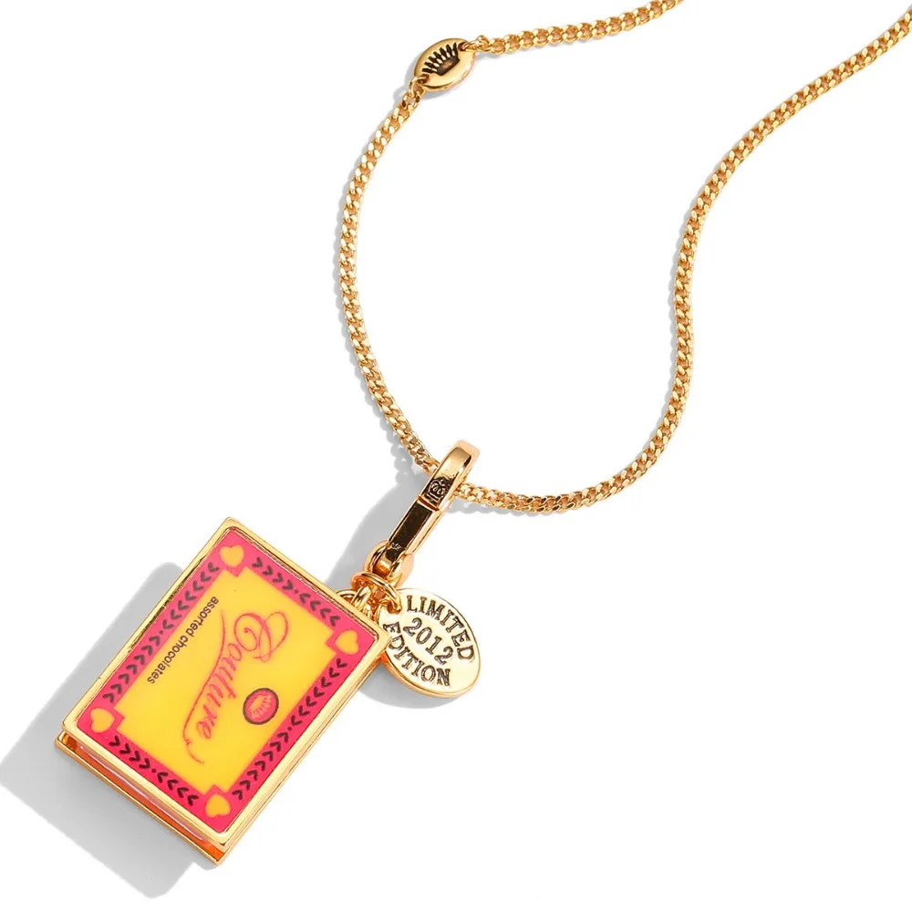 Light Luxury High End Enamel Printed Letter Openable Chocolate Square Box Pendant Necklace Women Fashion Bag Charm Accessories