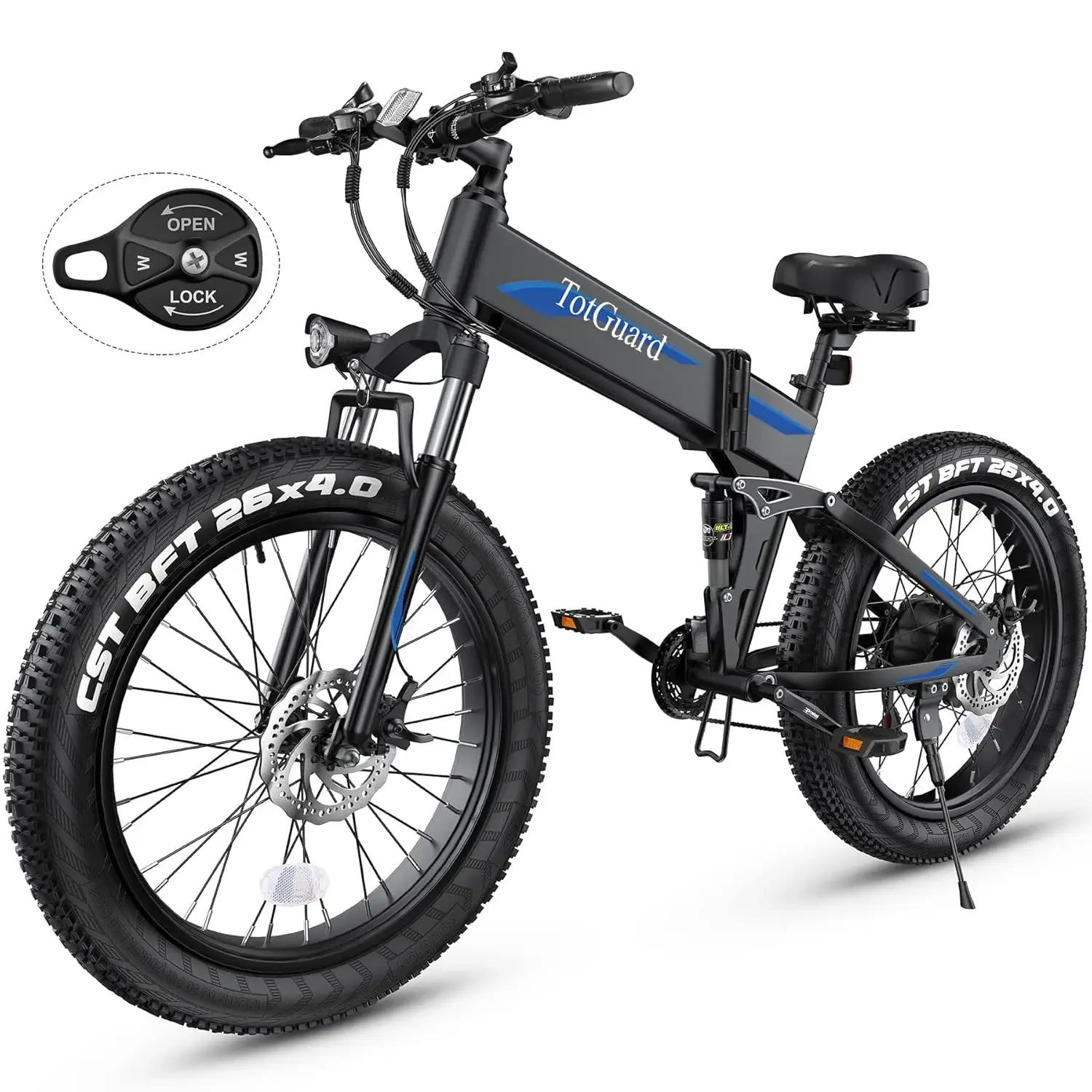 

26" x4.0 Fat Tire Electric Bike, Folding Electirc Bike for Mountain Commuter, Peak 1000W Motor 21.6 MPH, Ebikes for Adults with