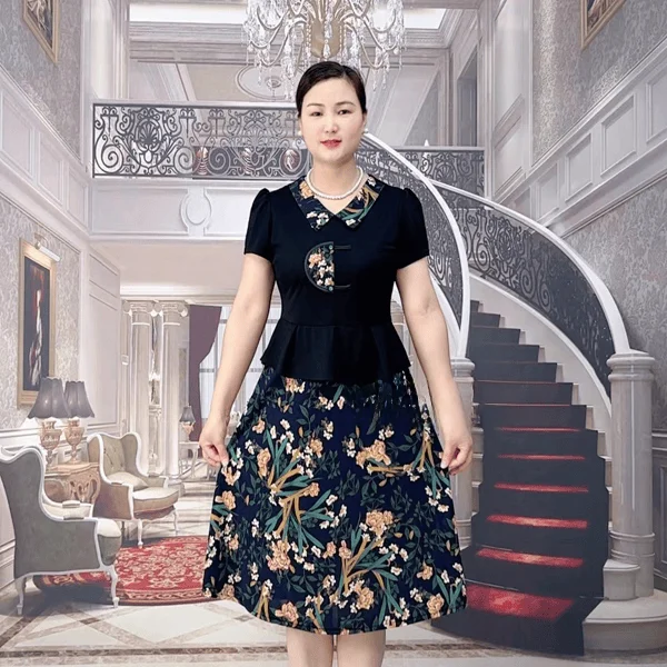 

Ele Летний воротник с принтом среднего возраста, искусственный двухсекционный Dr для похудения, эластичный китайский женский Dr Faionable