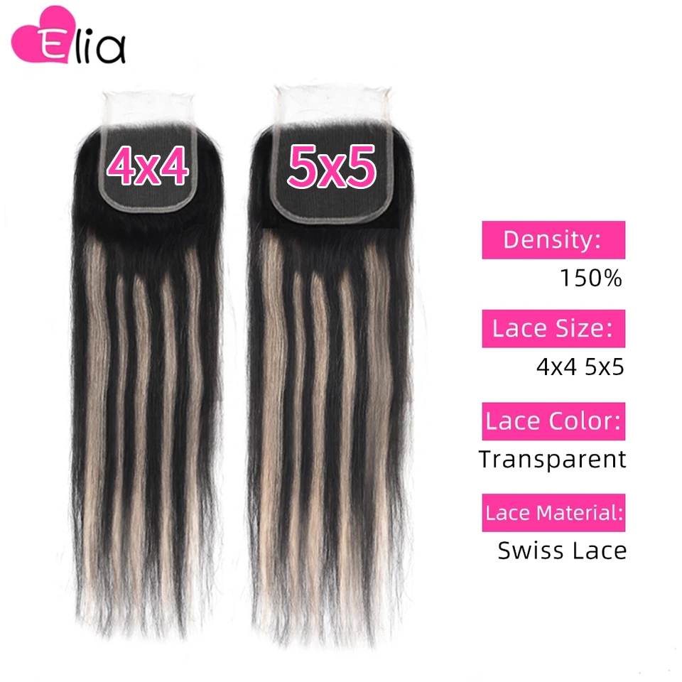 Highlight Grey Hair Bundles with Closure Straight Original Human Hair Extensions 4 Bundles Deal 4x4 5x5 Closure with Bundles 30