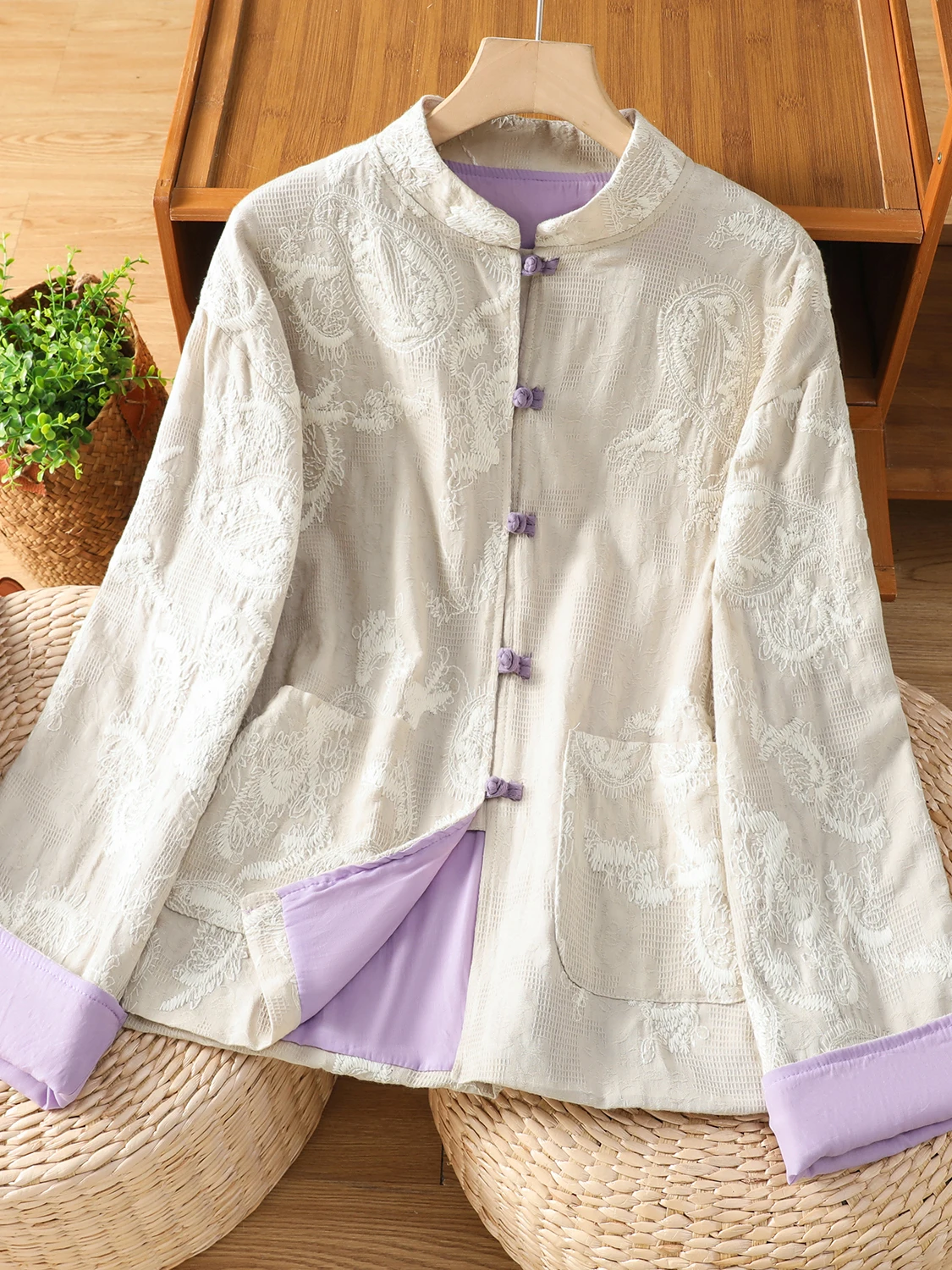 

New Chinese Sle Heavy Embroidery Cotton Linen Long Sve ort Coat Casual Loose Women's Spring Autumn New Faion Top