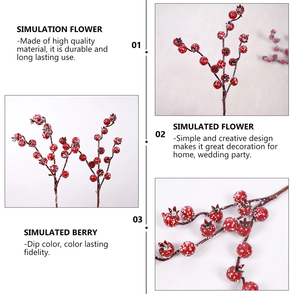 

3Pcs Simulation Pomegranate Flower Berry Branches Red Lasting Color Artificial Christmas Tree Ornament Photography Props Decor