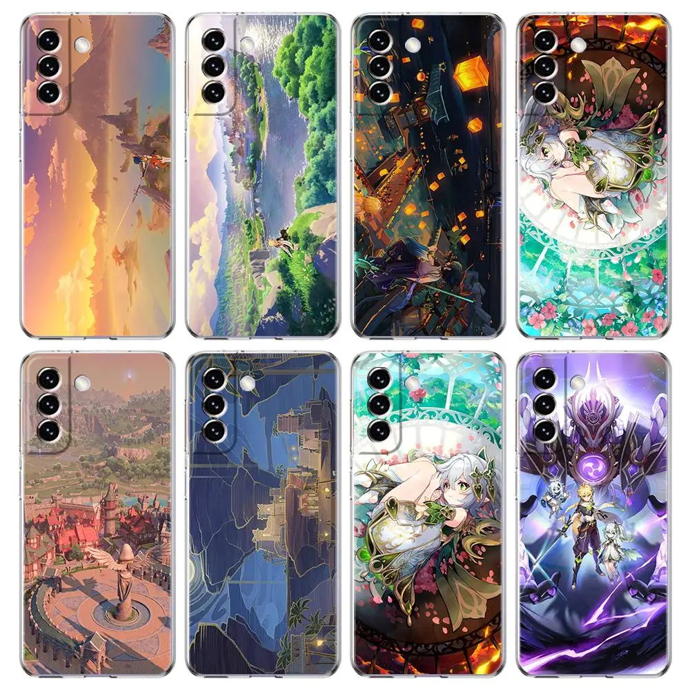 

Genshin Impact landscape Phone Case For Samsung Galaxy S24 Plus S23 S22 S21 S20 FE Ultra 5G S10 S10E S9 Clear Silicone Cover