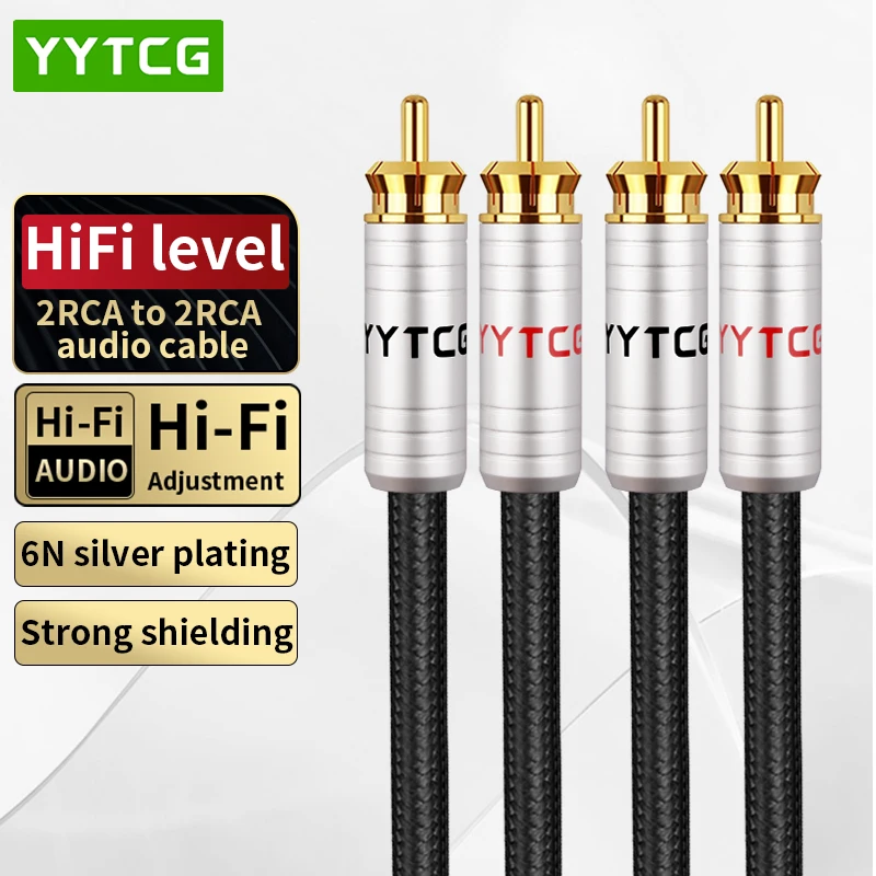 2RCA to 2RCA Audio Cable HIFI 1 Pair 6N Silver Plated RCA Cable Hi-End for CD Digital Player, Amplifier Mixer Speaker Etc