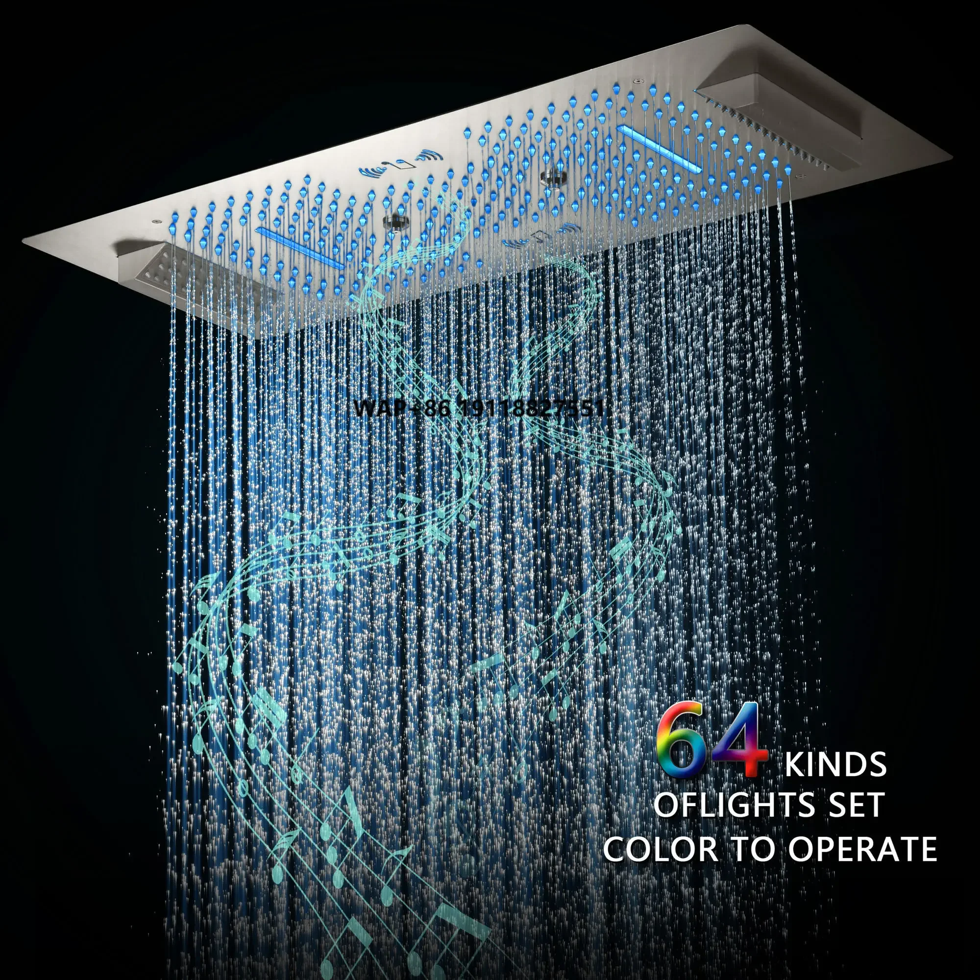HLK Luxury 6-Function Wall-Mounted Thermostatic Nickel Brush Bathroom Shower Faucet Set LED & Music Features Made of Brass