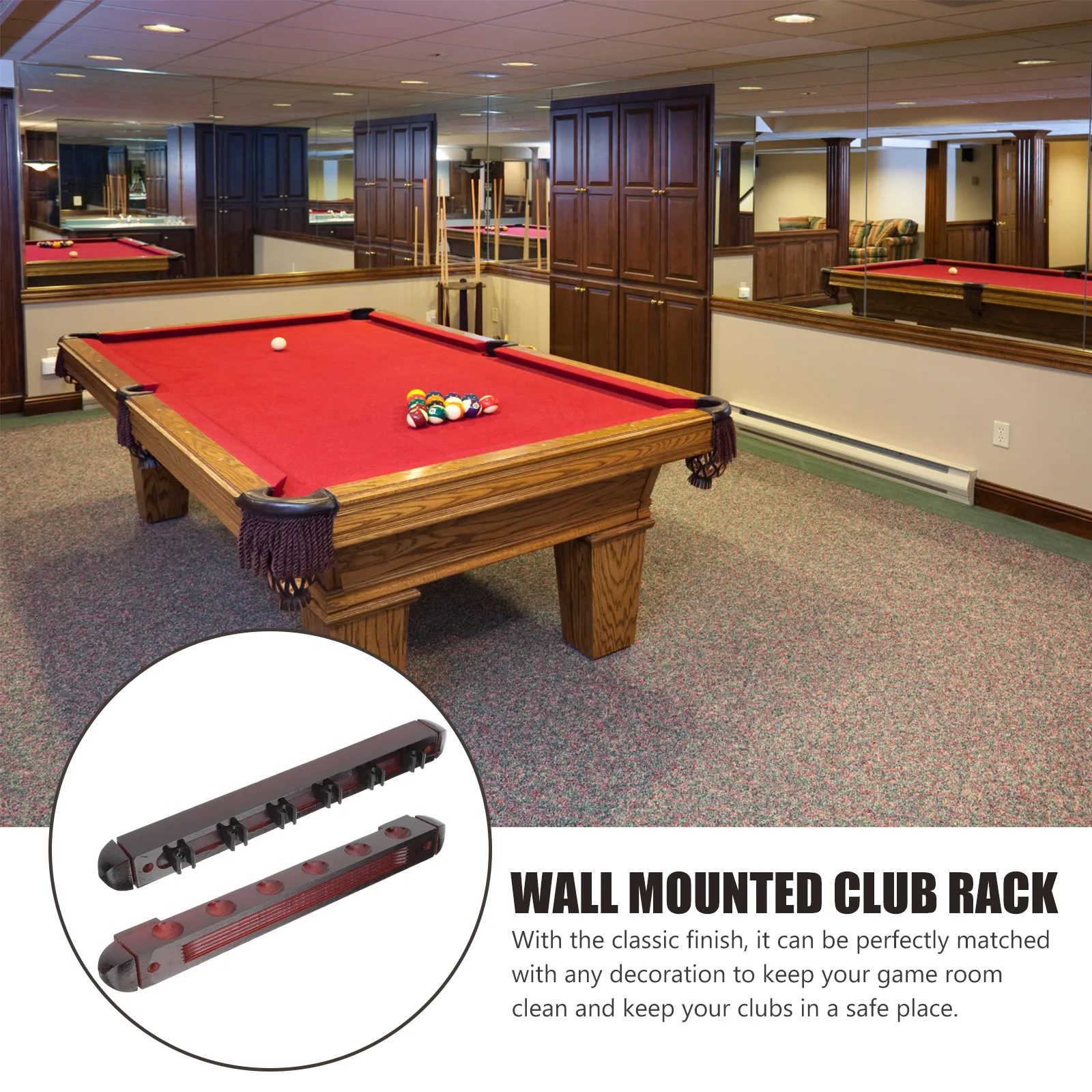 

Billiard Rack Mounted Pool Cue Holder Organizer Stick Decorate Wall Wood Stand Billiards