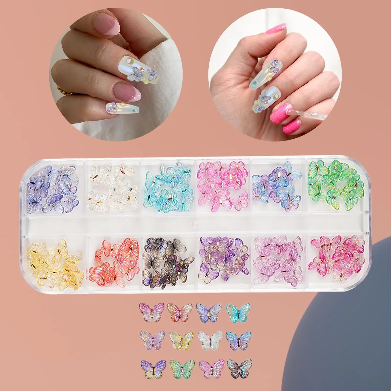 Pegatinas de mariposa con purpurina para decoración de uñas, conjunto de dijes 3D para uñas, calcomanías de resina para mujeres y niñas, accesorios de decoración de uñas DIY