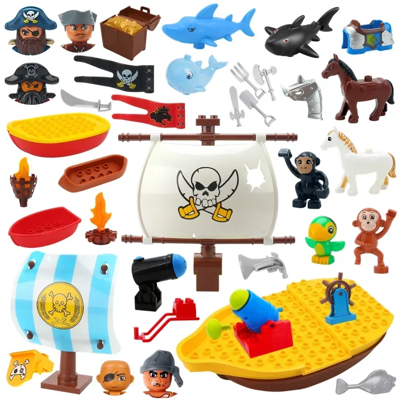 Große Baustein Abenteuer Schiff Serie kompatibel Duplo tapfere Piraten Schatzinsel Kinder Kinder Geschenke Montage Spielzeug