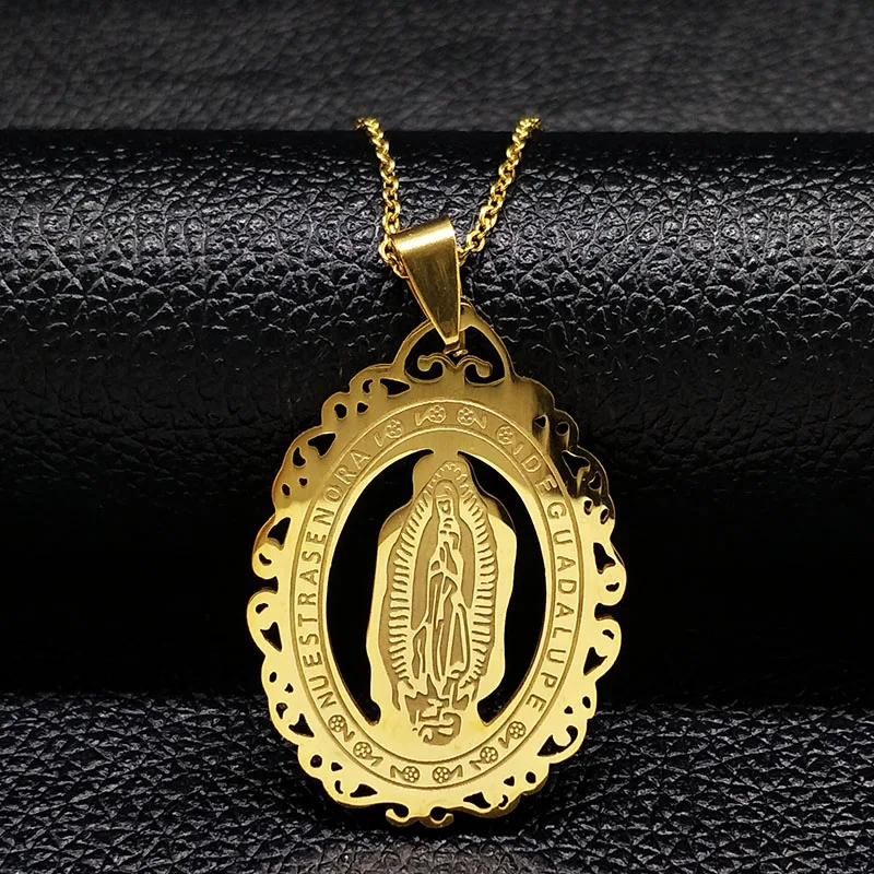 Collar con colgante de Medalla de la virgen María para hombre y mujer, cadena de Jesús de acero inoxidable, Color dorado, joyería de cadena virgen de guadalupe N1223