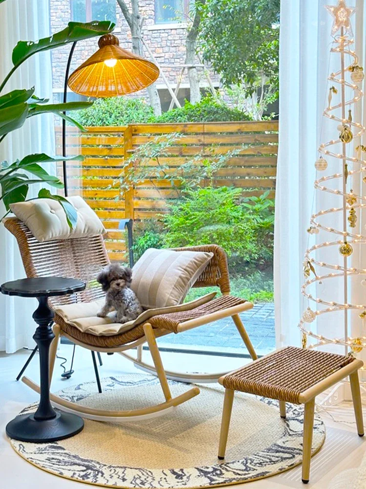 Household small rattan chair rattan material durable balcony chair drinking tea leisure outdoor aluminum alloy breathable