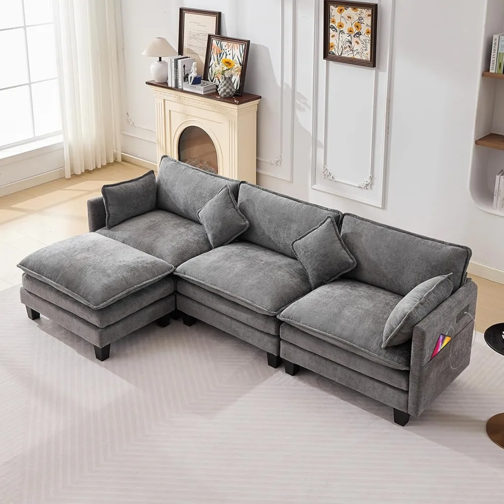 

108 Modular Sectional Couches for Living Room with Ottoman, L Shaped Cloud Couch with Charger, USB & Type-c Port, Comfy 4 Seats
