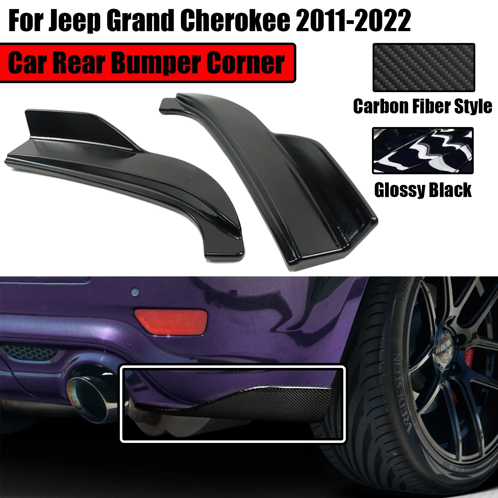 2PCS For 2011-2022 Jeep Grand Cherokee SRT Extension SRT8 Car Rear Bumper Add Side Corner Splitters Apron Carbon Fiber Style