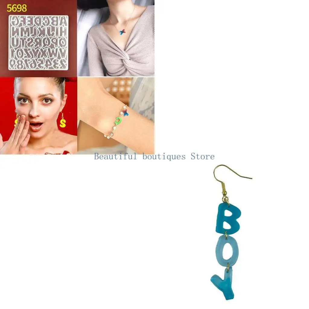 U4LF Handmade Jewelry Necklace Resin Mold Handmade Hanging Pendant Decorations Mold Alphabet Earrings Keychain Silicone Mold