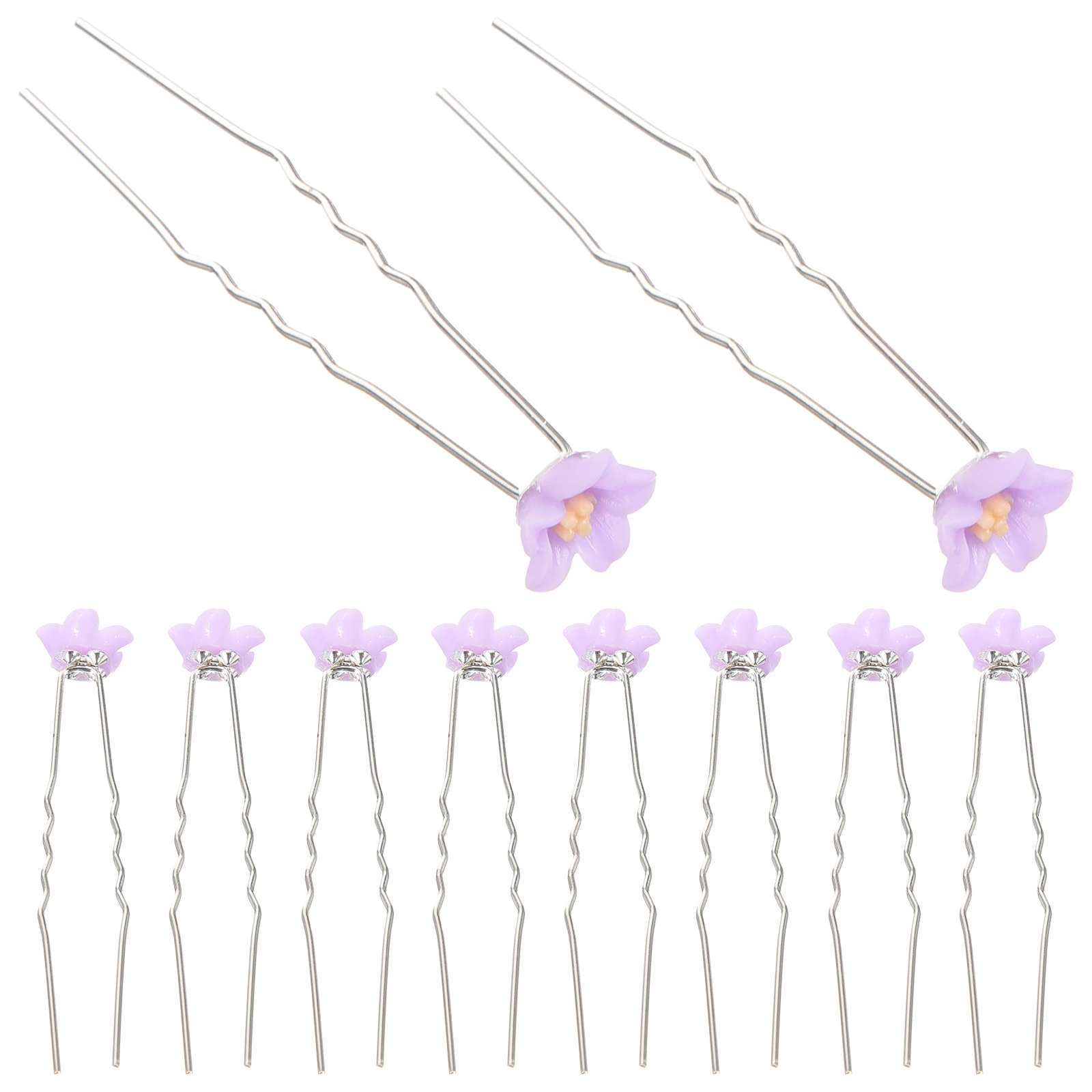 

10 Pcs Crystal Flower Hairpin Elegant U Shaped Bridal Wedding Headdress Purple Topper naments Metal Pins For Updo Hairstyles