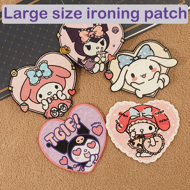 Parche Termoadhesivo de Kuromi, Diseño de Dibujos Animados de Sanrio, Cinnamoroll ‌ ‌ My Melody ‌ Parche Bordado para Ropa Infantil, Insignia con Diseño de Corazón
