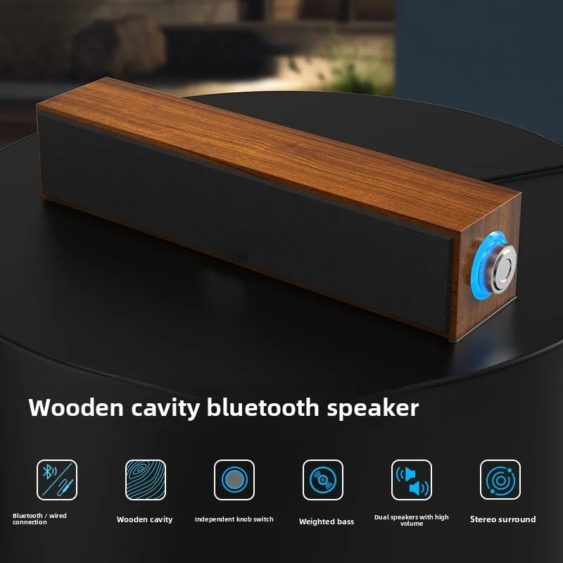 Новые длинные полосы USB Проводные Bluetooth Двойные динамики Деревянный маленький динамик Компьютерный ноутбук Звуковая панель Настольный тяжелый бас