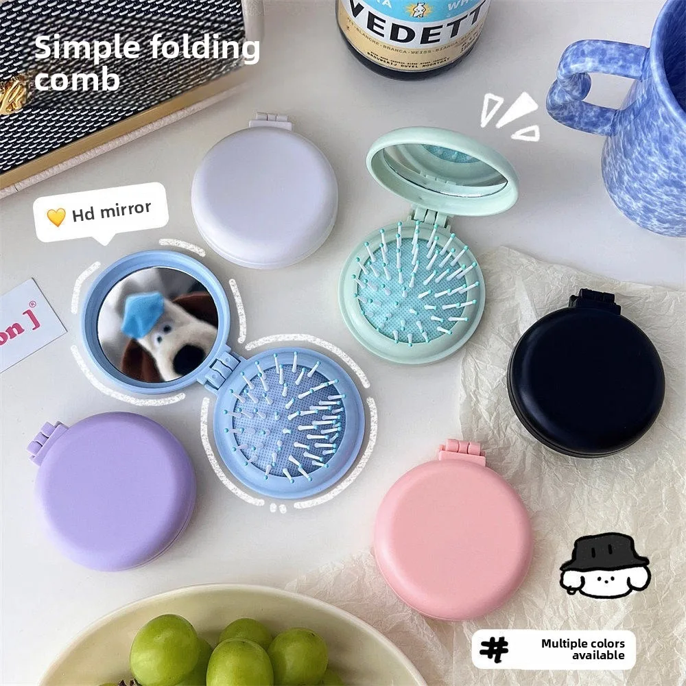 

Folding Air Cushion Comb–Portable with Mirror, Scalp Massage, Smooth Rounded Teeth, Macaron Colors,Travel Hair Brush