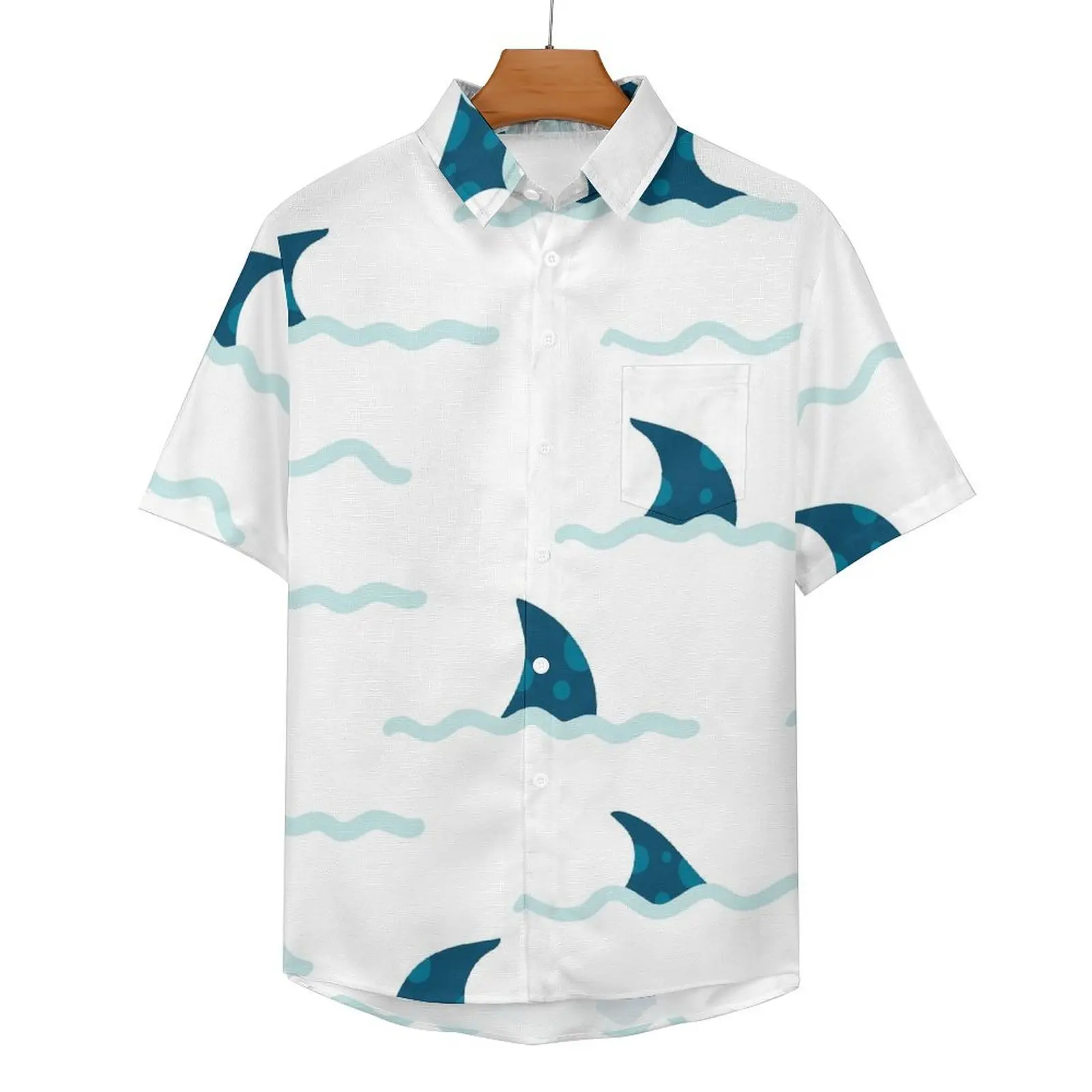 Fins Sharks Vacation Shirt Cartoon Style Shark Summer Casual Shirts Man Y2K Blouses Short-Sleeve Graphic Clothes Plus Size