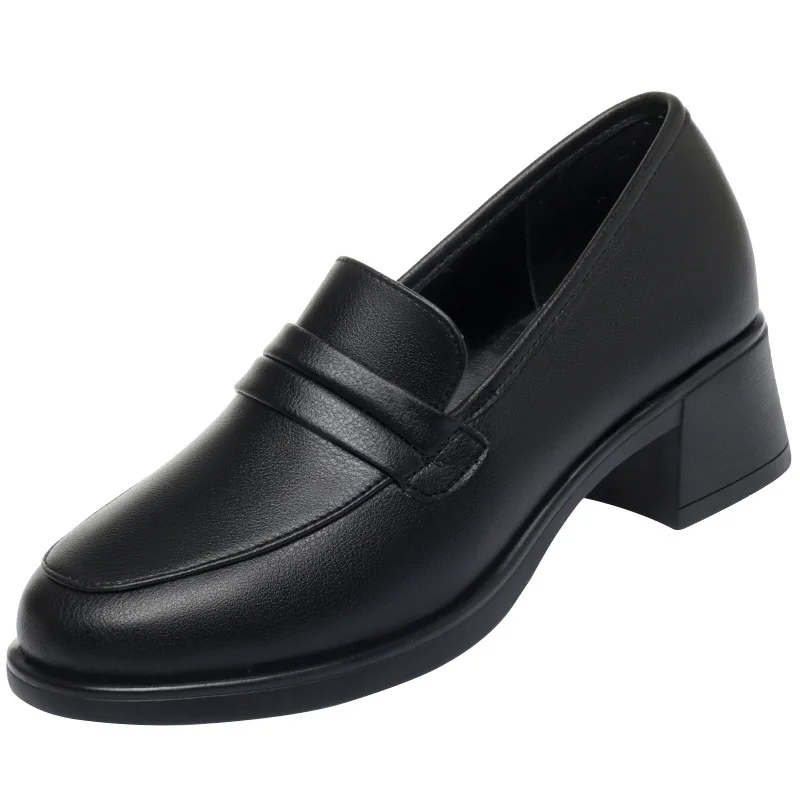 Spring Autumn Loafer Woman New Soft Leather Shoes Black Work Soft Sole Flat Heel Slip-on One Foot Non-slip Soft Sole Comfort Sho