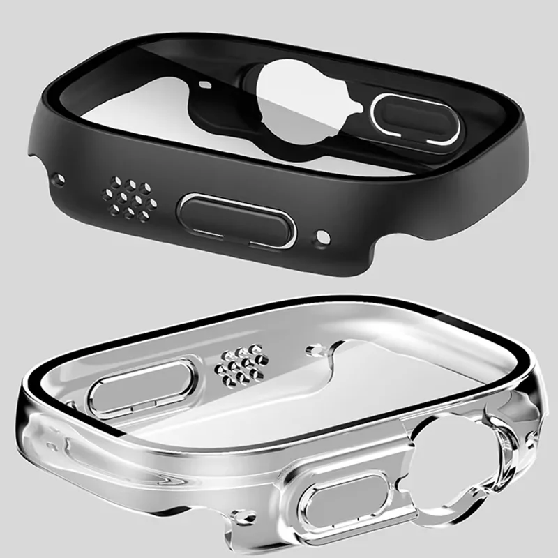 Kaca + casing untuk Apple Watch Ultra2 49mm tali jam tangan pintar PC Bumper + pelindung layar penutup antigores iwatch Seri Aksesori tali