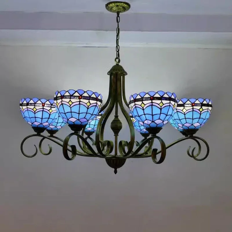 GISELLE Tiffany European Living Room PendantLamp Vintage Creative Color Glass restaurant Bedroom Hotel Chandelier