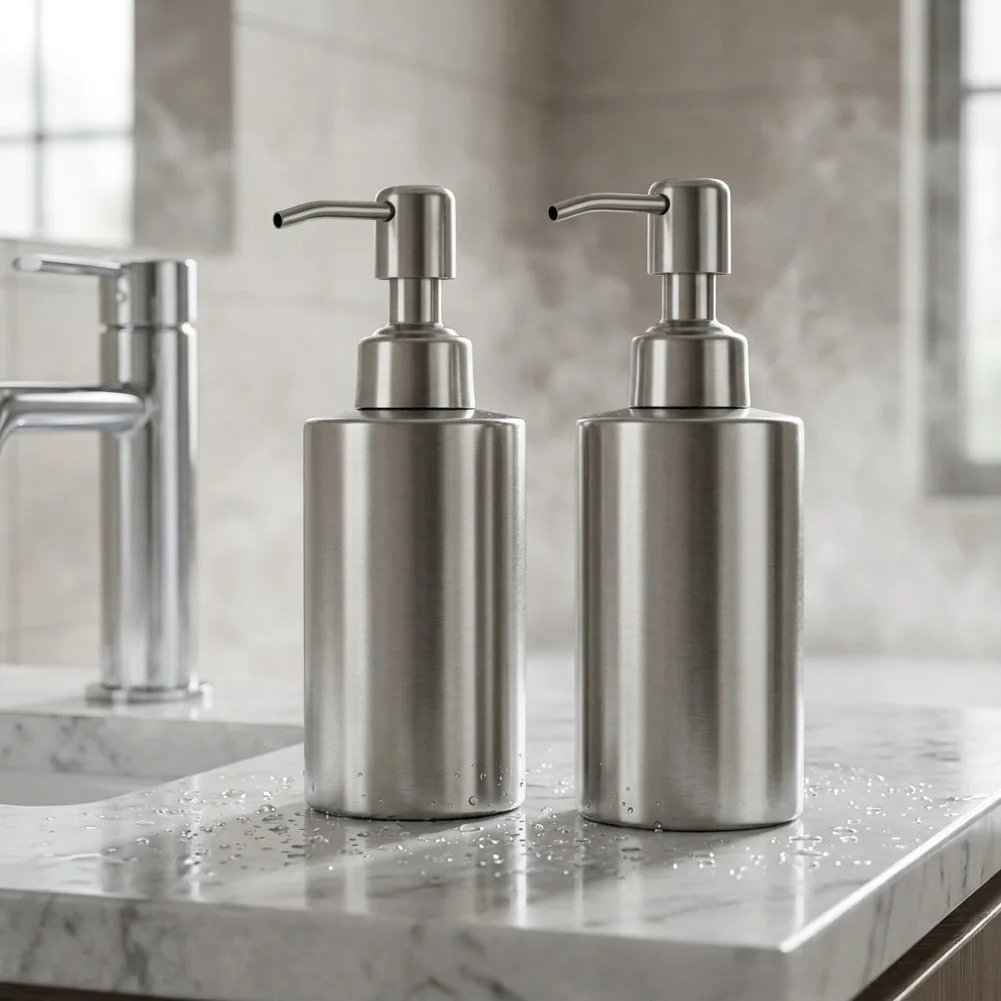 Stainless Steel Soap Dispenser 2 Pack 250 ml Each for Countertop Use in Bathroom or Kitchen with 304 Rust Resistant Steel