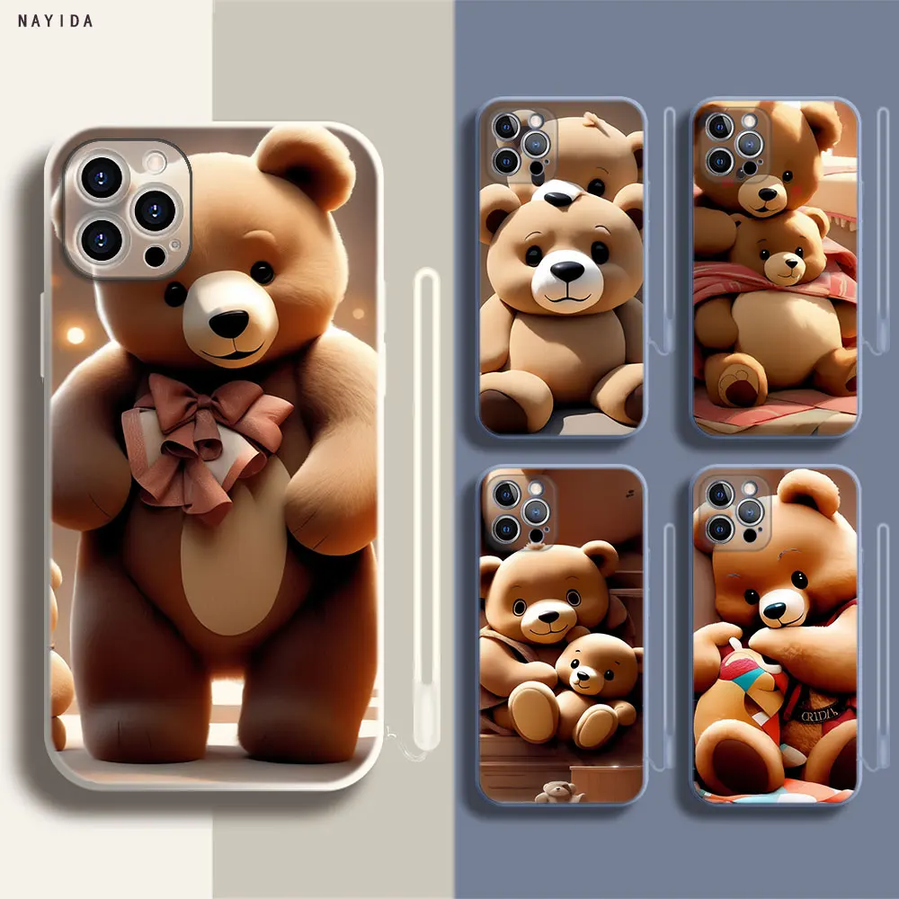 Soft Silicone Phone Case For Apple iPhone 15 14 13 12 11 Pro X XS Max XR Plus Mini Cover Teddy Bear