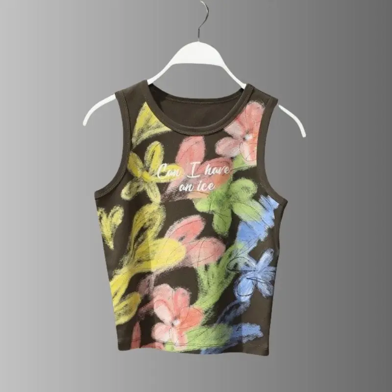 

Tank Crop Top for Women Summer New High-end Simple Casual Advanced Fashionable Niche Chic Graffiti Printed Slim Vest Top
