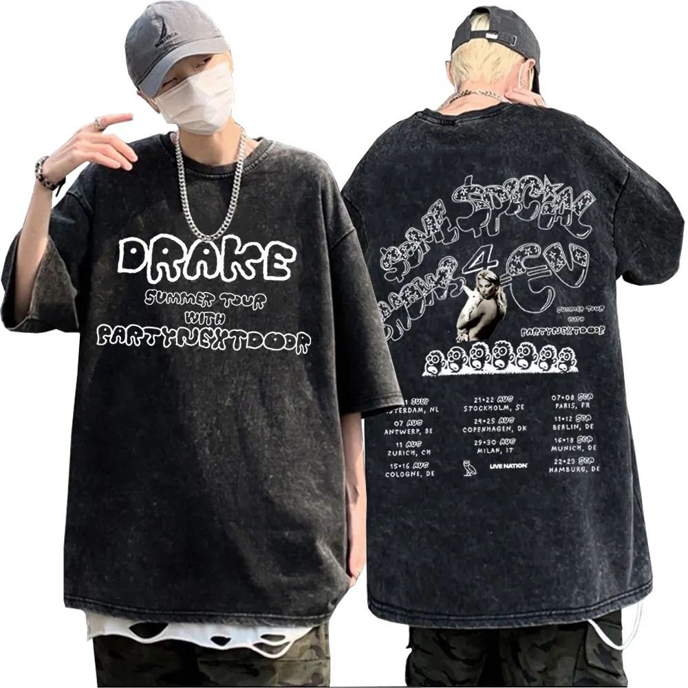 

Випраная винтажная футболка Rapper Drake Europe Tour с PARTYNEXTDOOR 2025, мужская и женская одежда, модная футболка в стиле хип-хоп в стиле поп-музыки