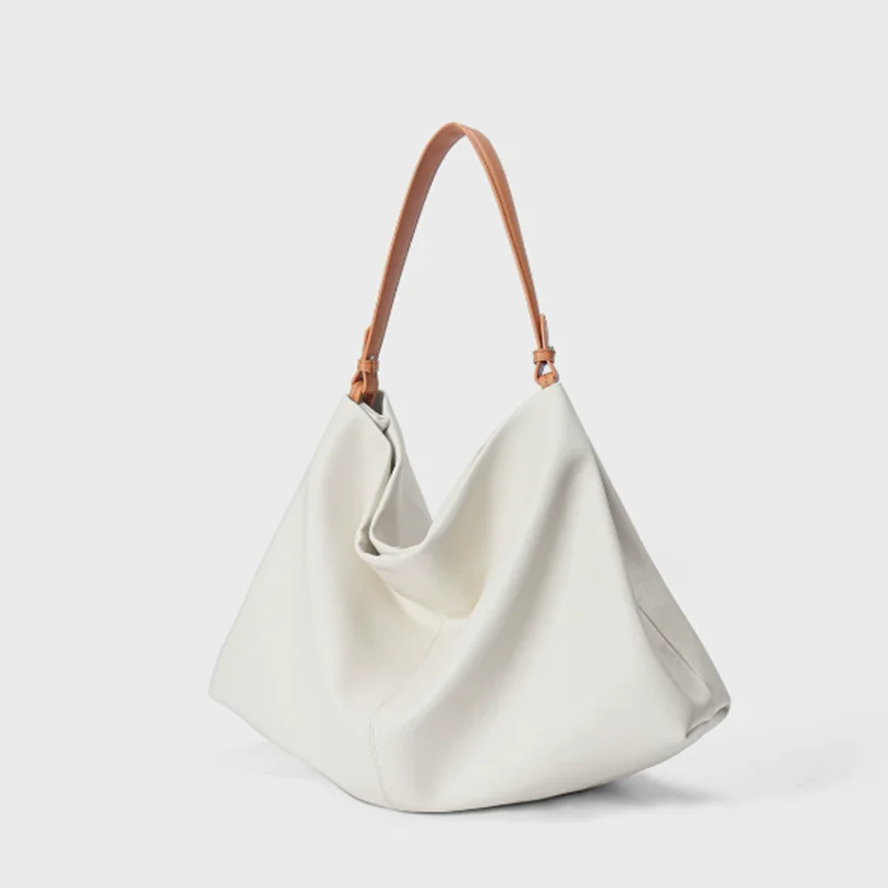 

Oversize Luxury European Workplace Women's Commuter Trapeze Tote Beige Black Color Split Cow Leather Women Handbag