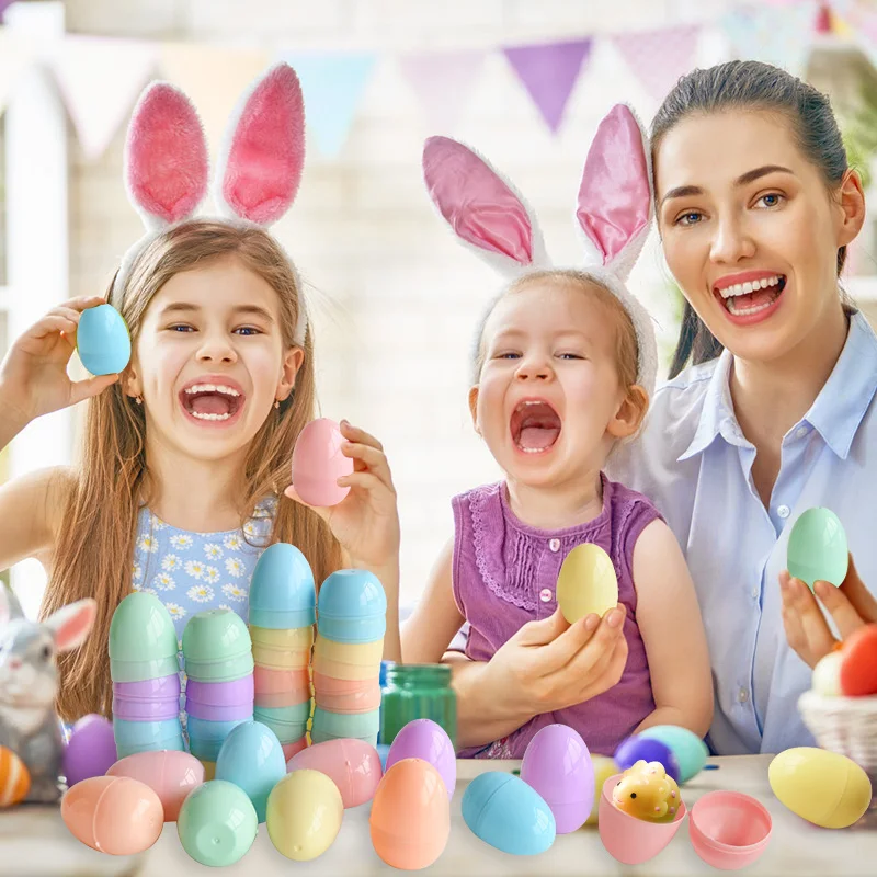 12pcs Colorful Easter Eggs Fillable Candy Gift Packing Box Kids Hunt Game Props Easter Party Home Decoration Plastic Empty Egg