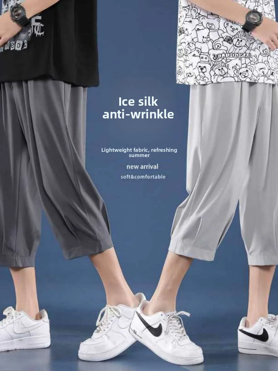 

Летние мужские длинные брюки из ледяного шелка, свободного покроя, прямые брюки, тонкие повседневные длинные брюки со средней талией, другие повседневные сценарии, легкие дышащие...