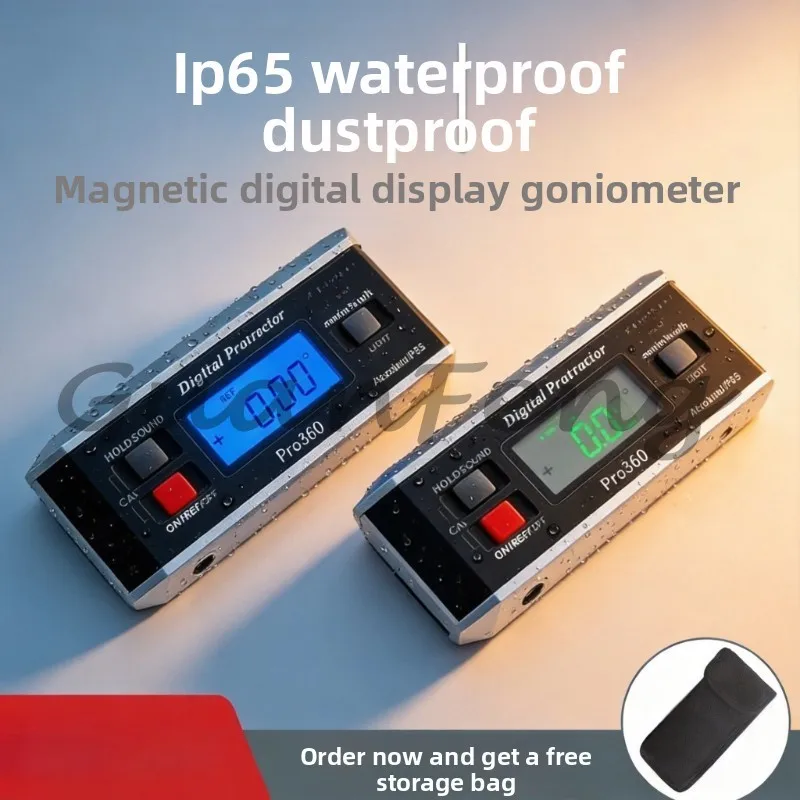 360° Waterproof Digital Inclinometer, High Precision Magnetic Electronic Angle Gauge Large LCD Screen