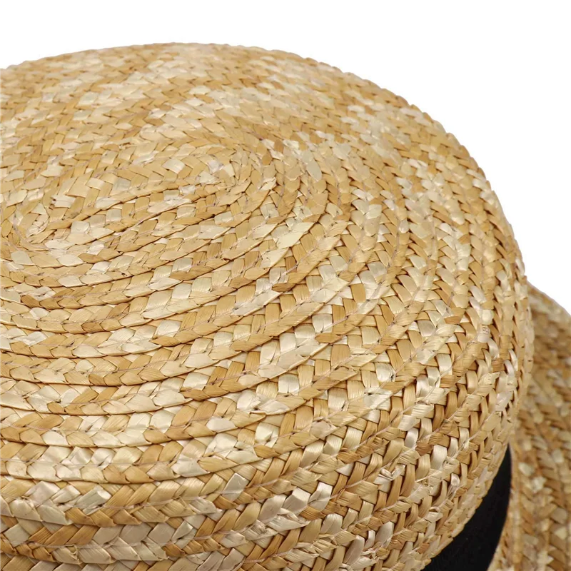 

6X Cute Child Girls Straw Hat Bowknot Sun Hat Kids Large Brim Beach Summer Boater Beach Ribbon Round Flat Top Fedora Hat