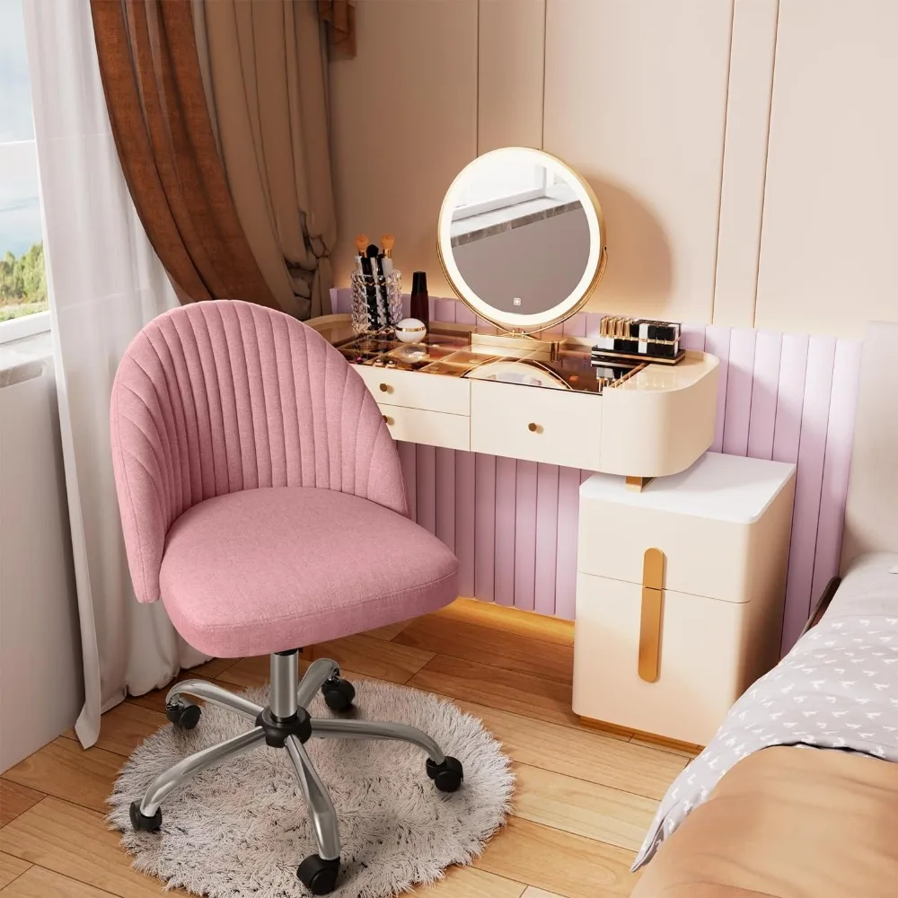 Office Chair Armless Cute Desk Chair Modern Adjustable Swivel Padded Fabric Vanity Task Computer Chair Home Office Desk Chairs