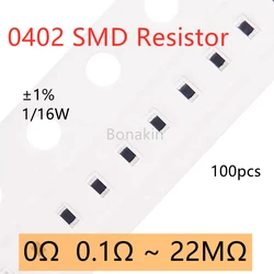 100pcs 0402 1% SMD Resistor 0R 4.7Ω 10 ohm 22R 33R 100R 120R 200R 470R 1K 1.5K 2K 2.2K 4.7K 5.1K 10K 12K 13K 20K 30K 47K 200K 1M
