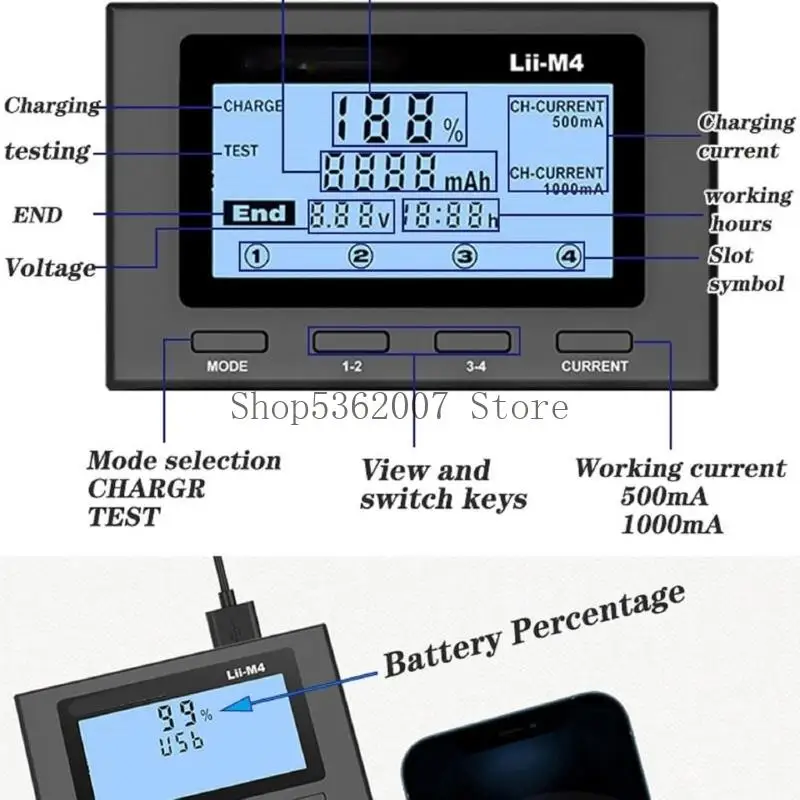 4 베이 LCD 디스플레이 배터리 충전 용량 테스터 18650 26650 22650 20700AA 3A 배터리 40JB