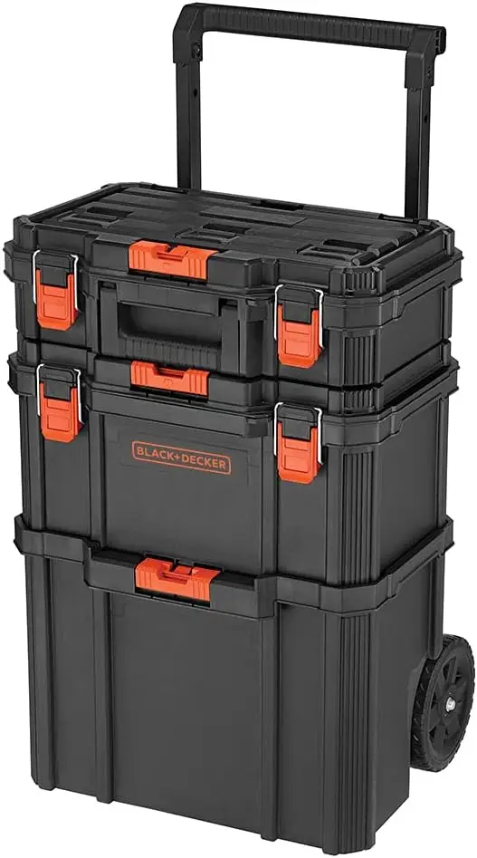 

3-Piece Stackable Storage System with Rolling Tote, Toolboxes for Easy Organization