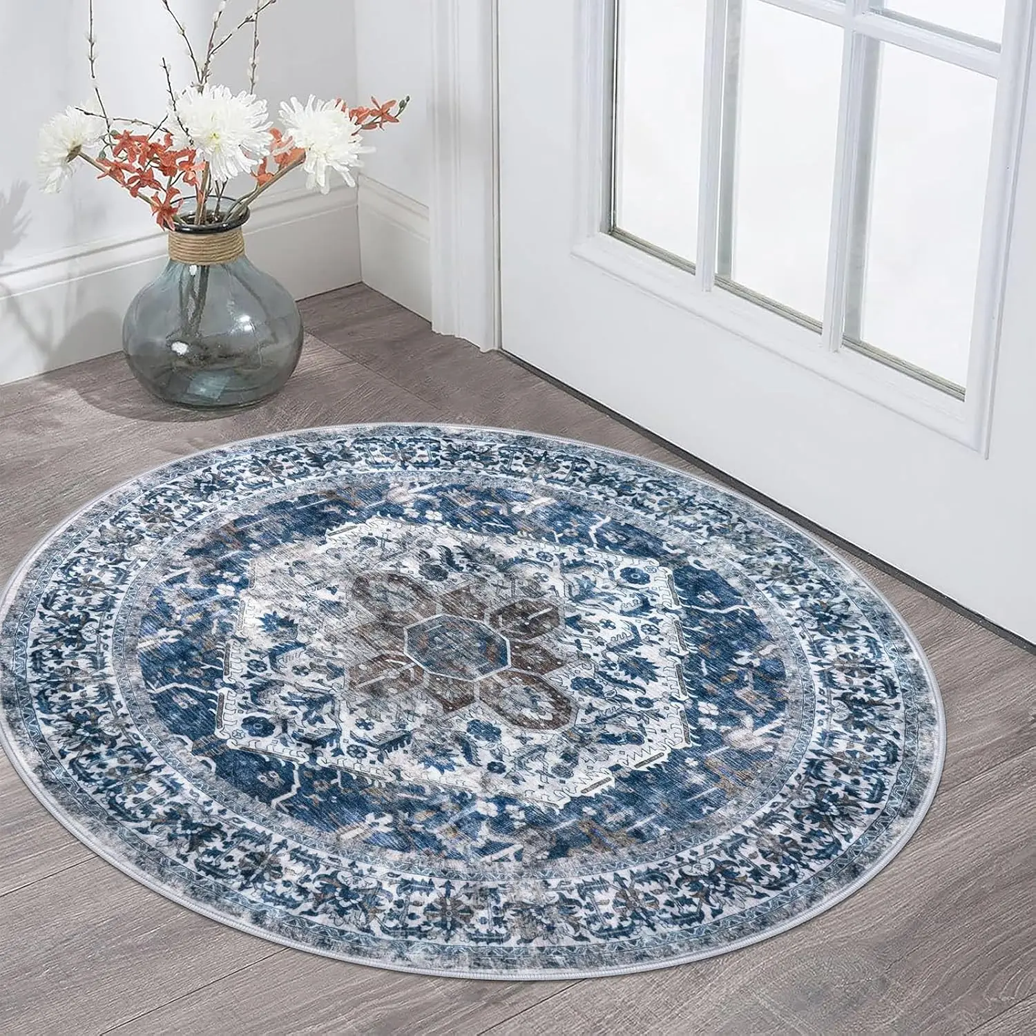 

Round Rug Rugs for Entryway Washable Circle Entrance Rug Non Slip Round Doormat Indoor Printed Faux Wool Round Front Door Mat