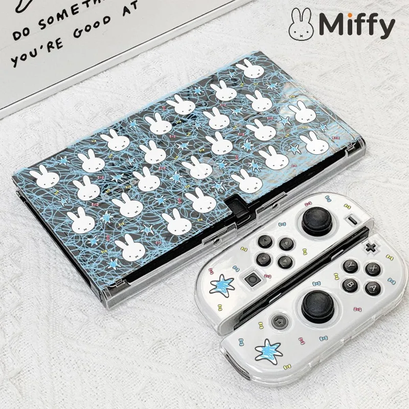Kawaii Miffy Console Case for Nintendo Switch OLED Split Hard Shell Protective Cover Drop Resistant Gaming Device Housing Guard