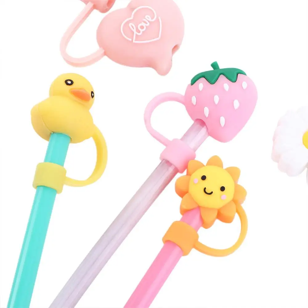 Cute Cartoon Straw Silicone Plug Resuable Anti-Dust Cap for Straws Glass Straw Stainless Steel Staw Tips Bottle Accessories