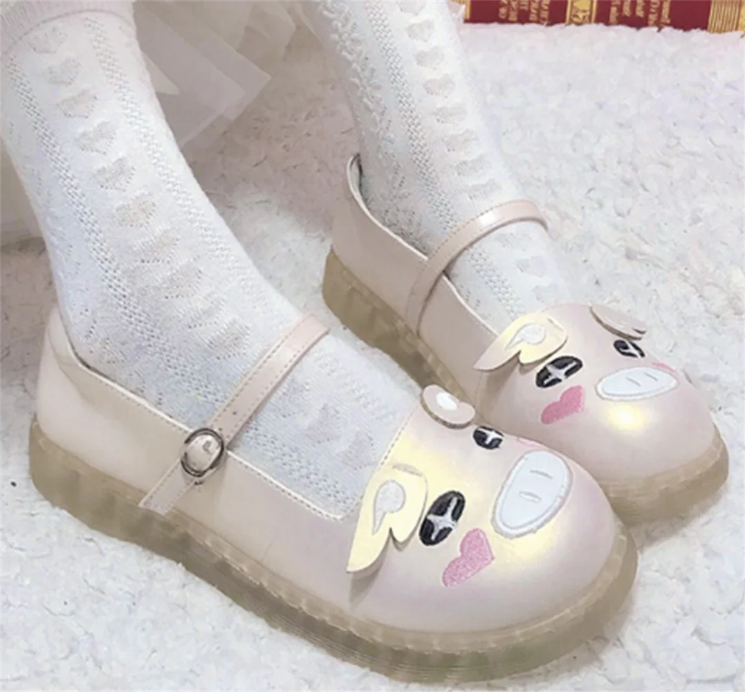 

Japanese Sweet Lolita Shoes Kawaii Girl Cartoon Cute Pink Pig Flat Heel Shallow Mouth Kawaii Shoes Cosplay Loli Daily Shoes