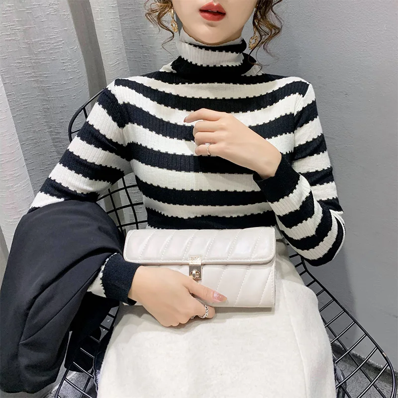 

Облегающий трикотаж с высоким воротником Base irt, женская мода, осень-зима, новый топ с ворсом Ne, внутренняя одежда, полосатый узор