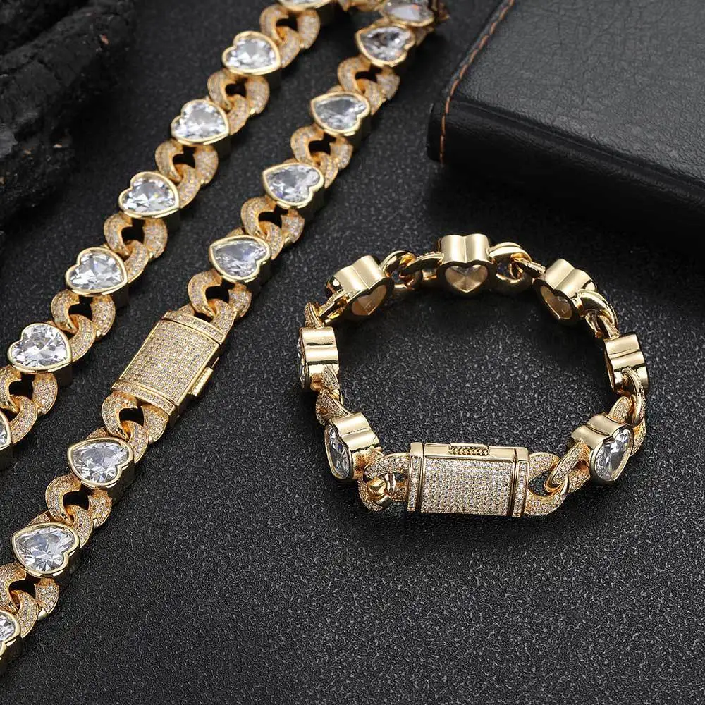 

Europe United States Cross-Border Hop Jewelry 12mm Love 8-Character Cuban Chain Zircon Bracelet Seniors' Personal Sense Bangles