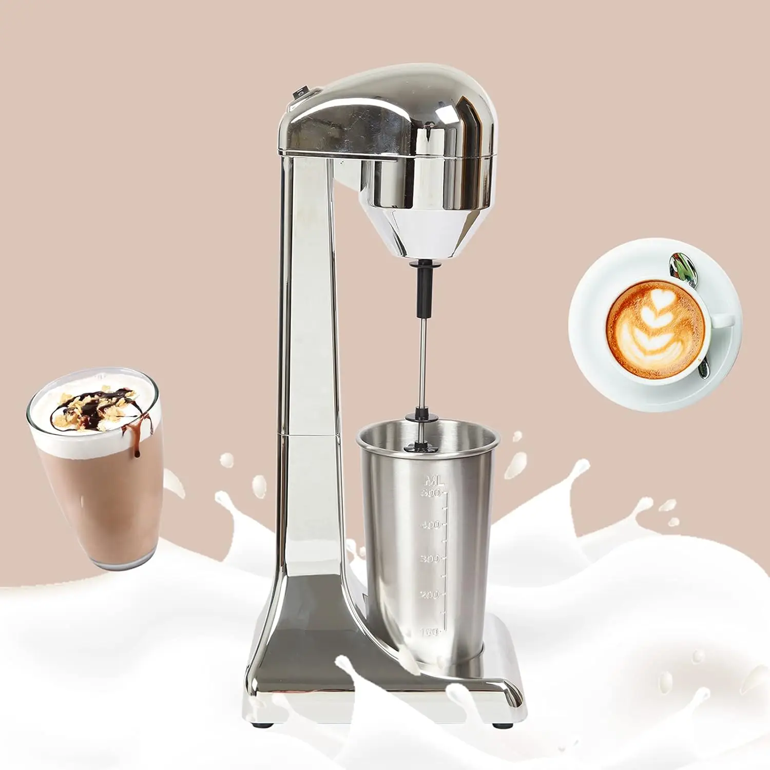 

Electric Single Head Milk Shaker,100W Stainless Steel Silver Commercial Drink Mixer With Abs ＆Stainless Steel Cup,2 Speed Adjust
